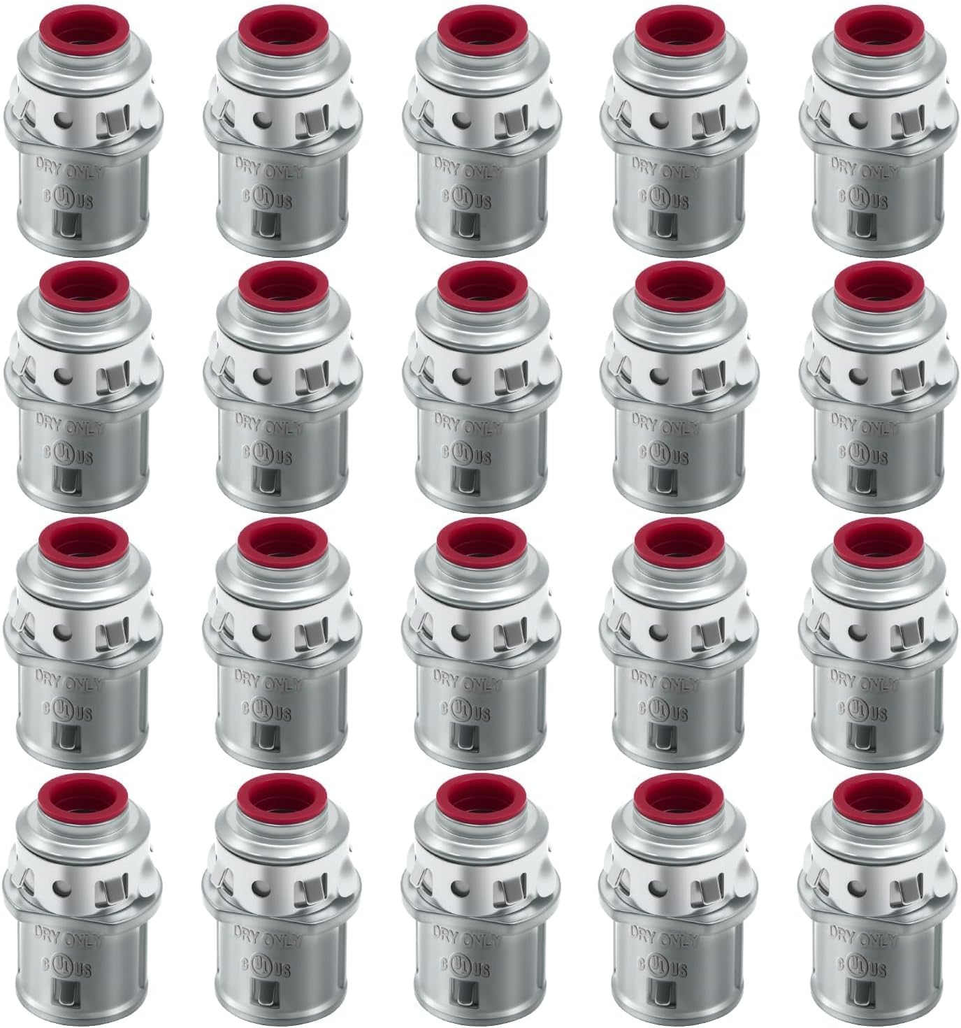 3/8" Snap-in MC Connector (20 Pack) - Zinc Metal-Clad Cable Connector for Steel & Aluminum MC/AC Cable, Fits 1/2" Knockout, Electrical Conduit Fitting