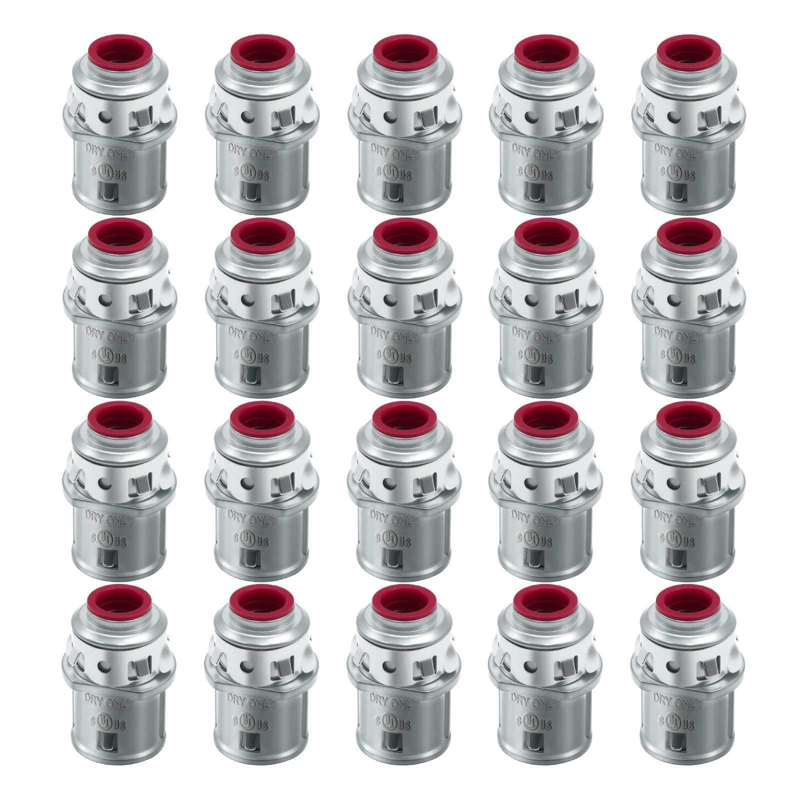20-Pack 3/8" Snap-In MC Connectors, 1/2" Knockout, UL Listed
