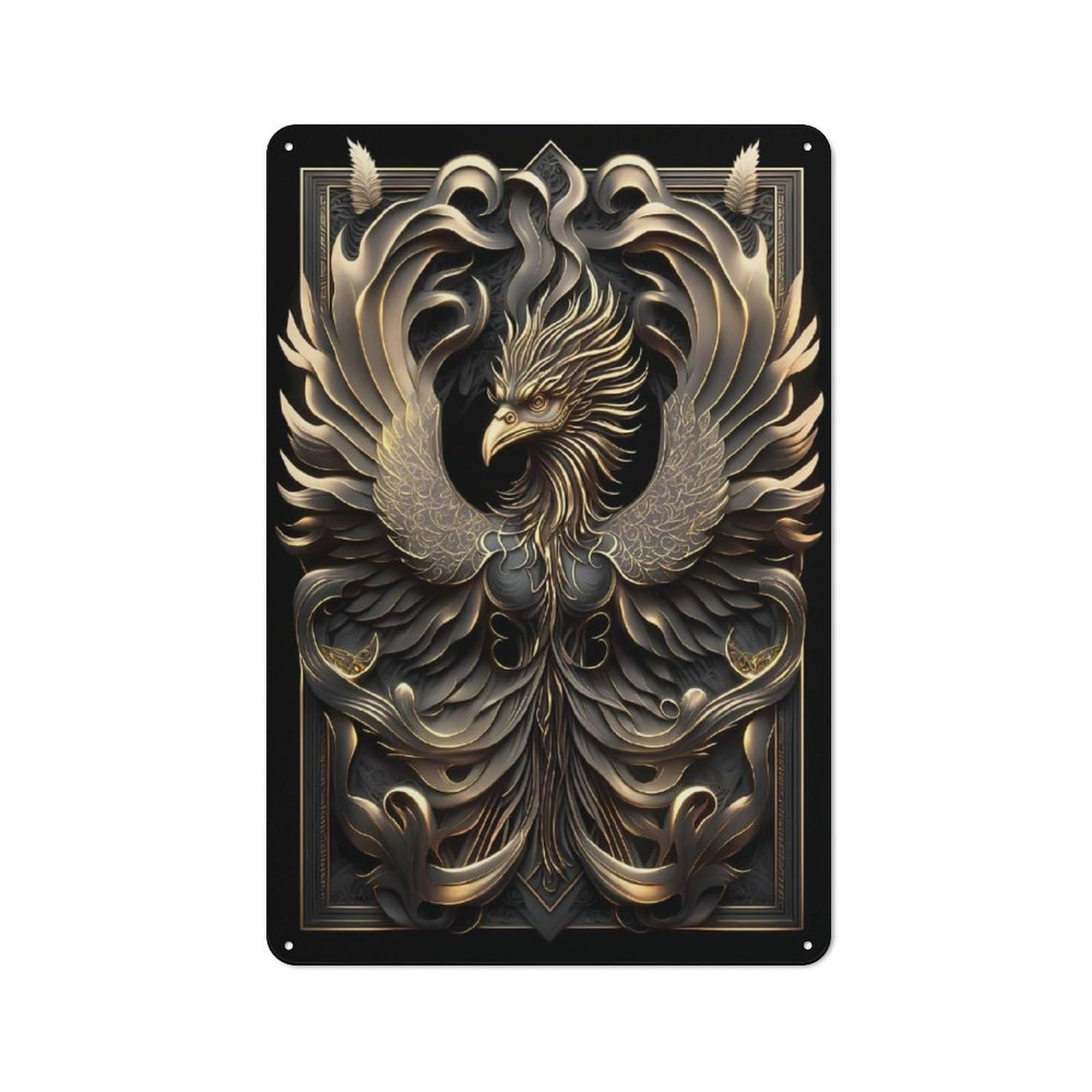 Junmoney Style-23 Epic Golden Phoenix Retro-Style Tin Sign 30X20cm For Man Cave Or Games Room, A Metal Wall Feature For Games Rooms And Man Caves
