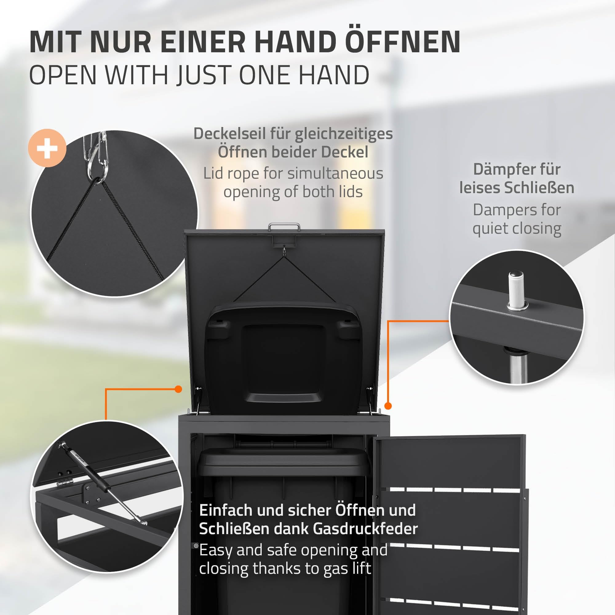 ML-Design Mülltonnenbox 1er 240L, Mülltonnenverkleidung für 1 Mülltonne, Müllbox wetterfest, Mülltonnenhaus aus Stahl, Müllcontainer mit Klappdeckel & Tür, Gerätebox erweiterbar 68x80x120 cm Anthrazit