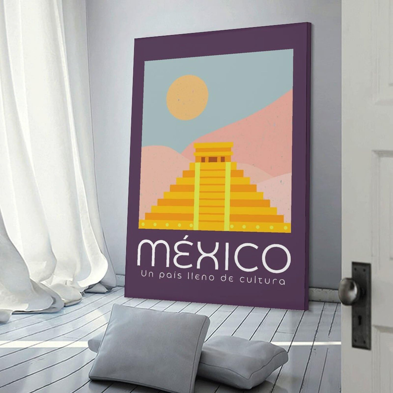 Junmoney Mexico Pyramid Travel Decorative Wall Artwork, 16x24inch(40x60cm), for Home Lounge, Bedroom Or Reading Nook, Easy Decor for Gallery Walls