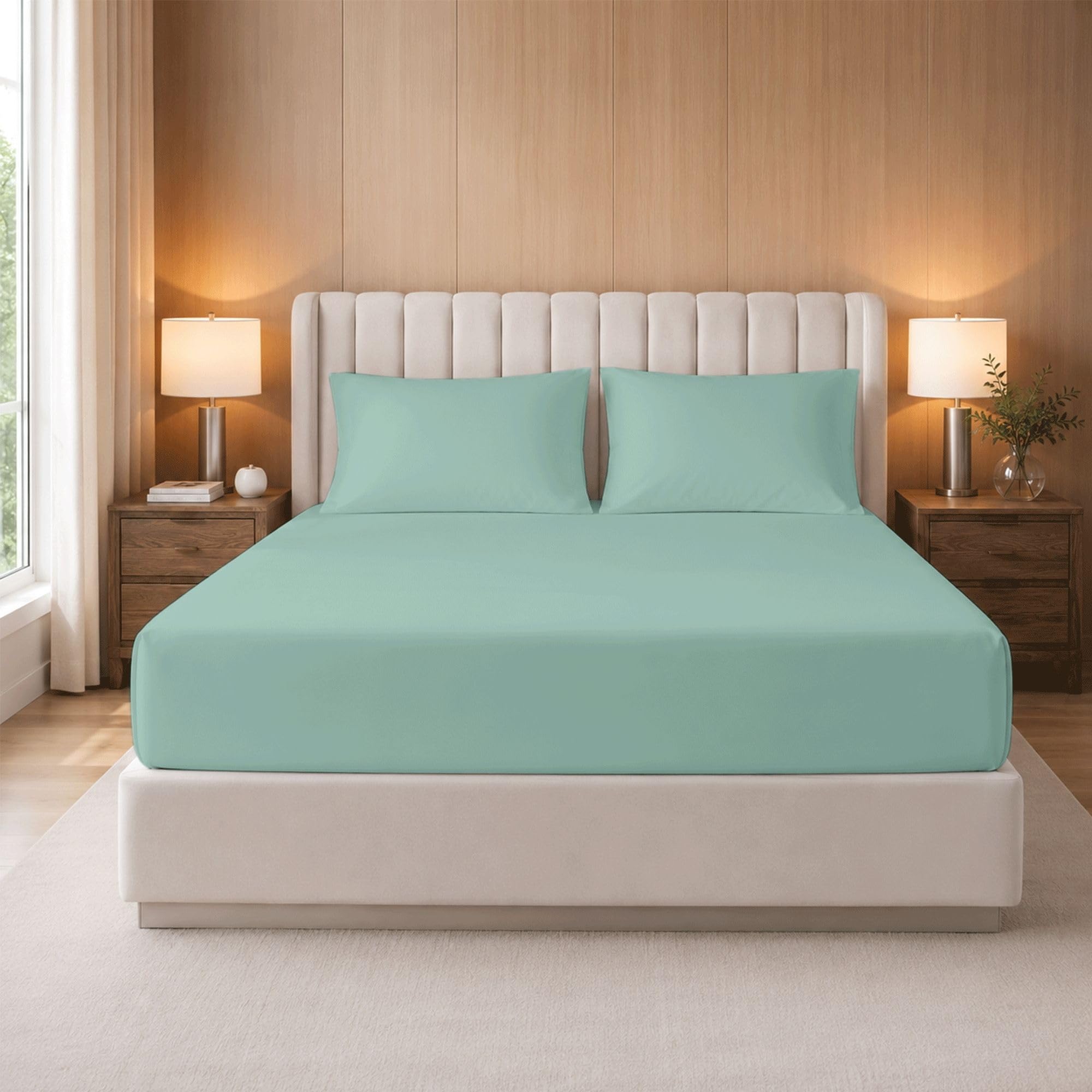 100% Egyptian Cotton 400TC 3PC Double Fitted Sheet Set, 40cm Deep Pocket