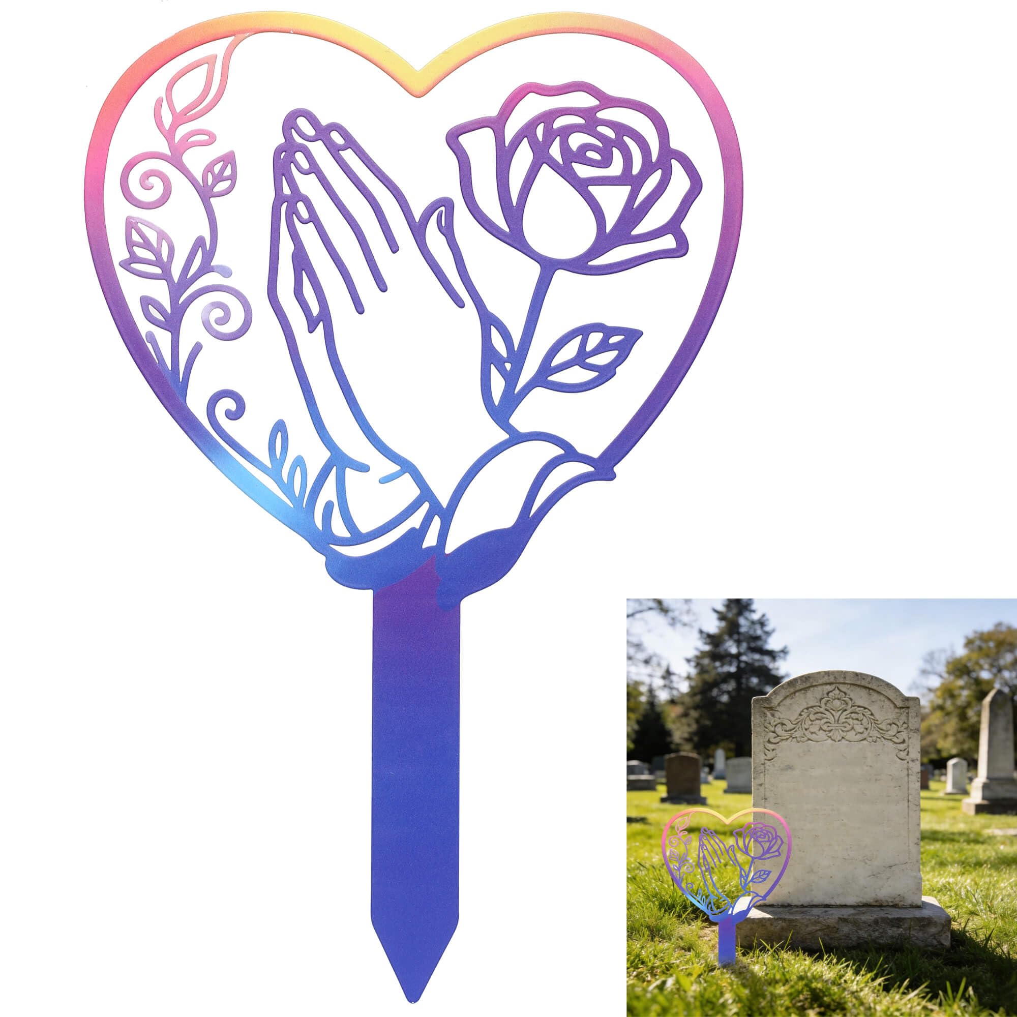 Heart Memorial Plaque Grave Marker for Cemetery,Memorial Grave Markers Cemetery Decorations, Metal Grave Markers Plaque Sympathy Garden Stake (14in)