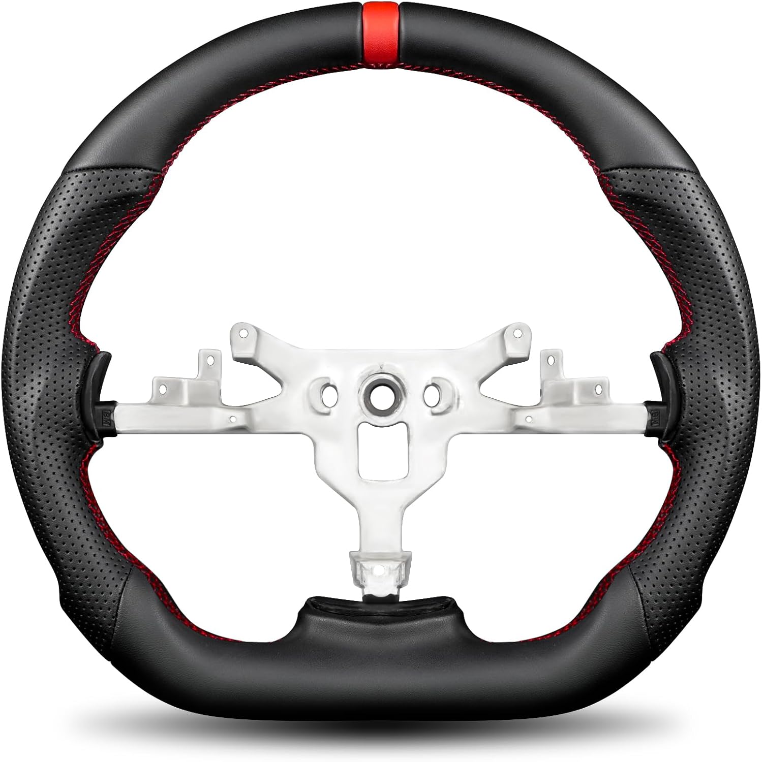 Steering Wheel for Chevy Corvette C6 2006-2011 Full Nappa Perforated Leather D-shaped Flat-bottom for Corvette C6 Steering Wheel Replacement for Chevrolet Corvette C6 Z06 ZR1 Full Leather - For C6 2006-2011