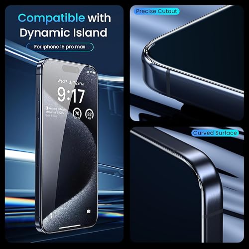 Miniatura 7 de Fotbor Paquete de 3 + 3 protectores de pantalla para iPhone 15 Pro Max con protector de lente de cámara, marco de vidrio templado inastillable de