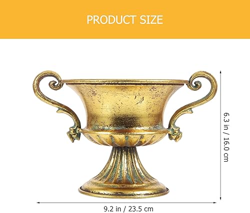 Miniatura 7 de Maceta de urna antigua, jarrón de pedestal, jarrón de metal dorado envejecido, jarrón alto de trompeta elegante, macetas para centro de mesa,