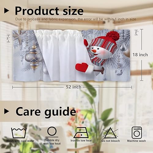 Miniatura 5 de Cenefas de cocina con diseño de Navidad plateadas, media ventana, bolas de Navidad con muñeco de nieve, decoración opaca de Feliz Navidad, cortinas