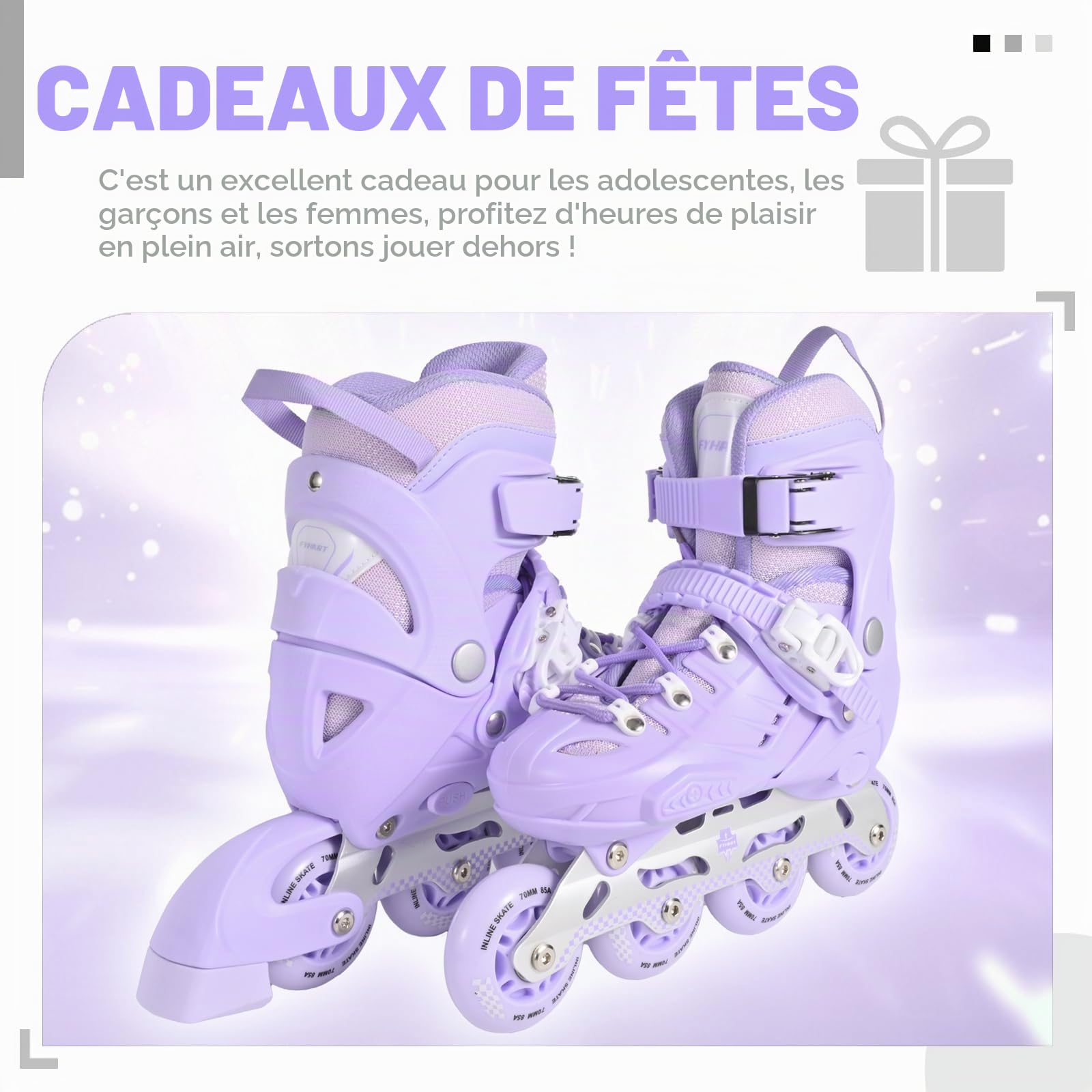 Patins à Roues en Ligne pour Enfants Débutants Réglables Filles Garçons Intérieur Extérieur