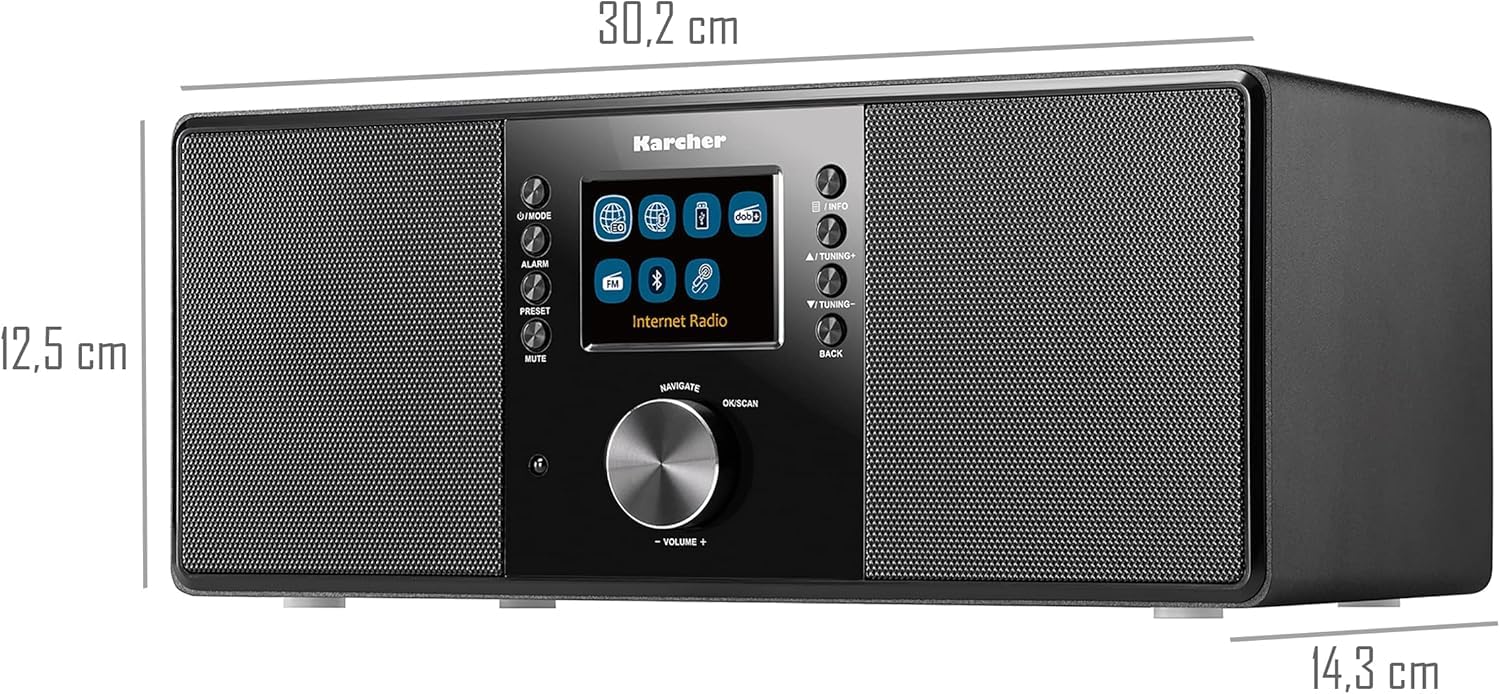 Karcher DAB 7000i - Stereo Internetradio (DAB+ / UKW, WLAN und Bluetooth, Farbdisplay, USB, AUX-In, 14 Watt, Wecker, Kopfhöreranschluss, Digitalradio inkl. Fernbedienung, schwarz)