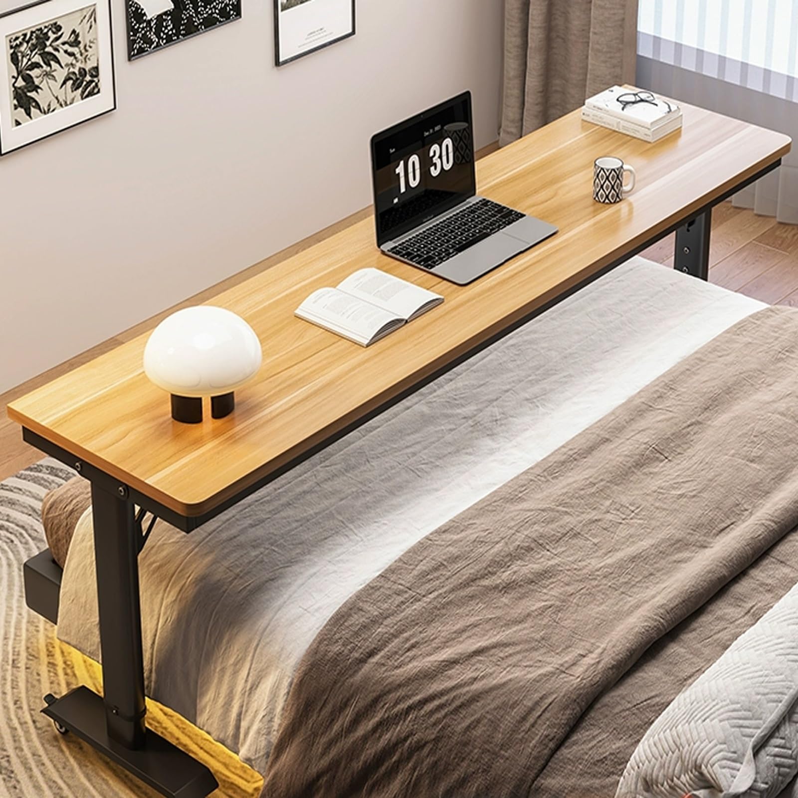 Table de lit à roulettes réglable en hauteur pour ordinateur portable, table de lit pour la maison et l'hôpital, station de travail mobile avec roulettes, table de chevet pour chambre à coucher.