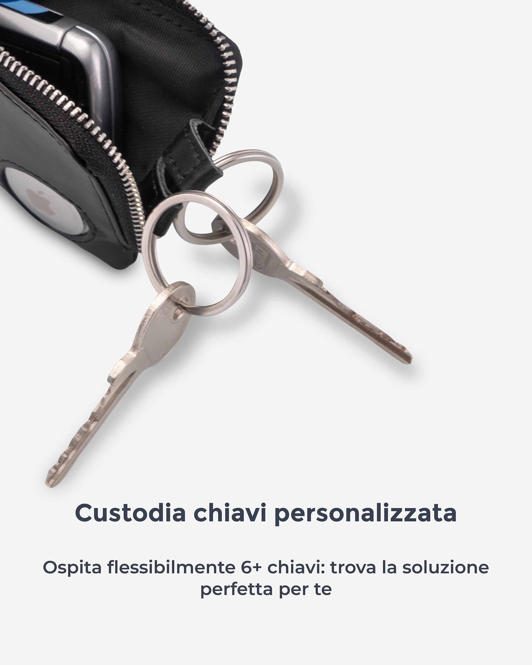 ISENTIALS AirTag* Portachiavi, portachiavi in pelle premium con porto AirTag visibile e invisibile, organizzatore chiavi con spazio per 12 chiavi e chiave auto - (Nero)