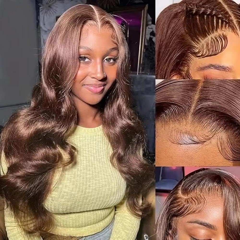 Haarpflege Schokoladenbraune Echthaar-Perücke Mit Spitzenfront Für Frauen Für Täglichen Tragen 86,4 Cm(16inches)