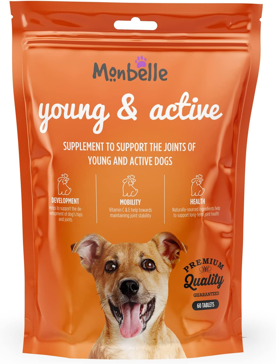 Monbelle - Young & Active, Joint Development Support for Dogs (1-6 Years), Promotes Recovery & Aids Mobility, Perfect for Puppies & Canine Athletes, UK Manufactured - 60 Tablets
