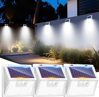 LOTMOS 3 Stück Solarlampen für Außen mit Bewegungsmelderm, Kaltes Weiß