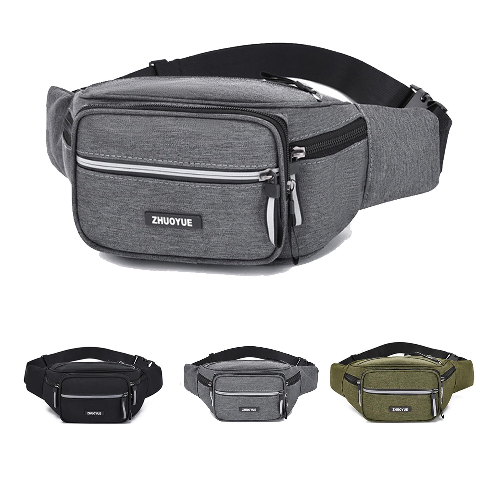 Risipu Bum Bag Fanny Pack with 6 Pockets Bumbags for Men Women, Lightweight Large Capacity Waist Bag Adjustable Belt for Dog Walking Running Hiking Camping Cycling (Grey)