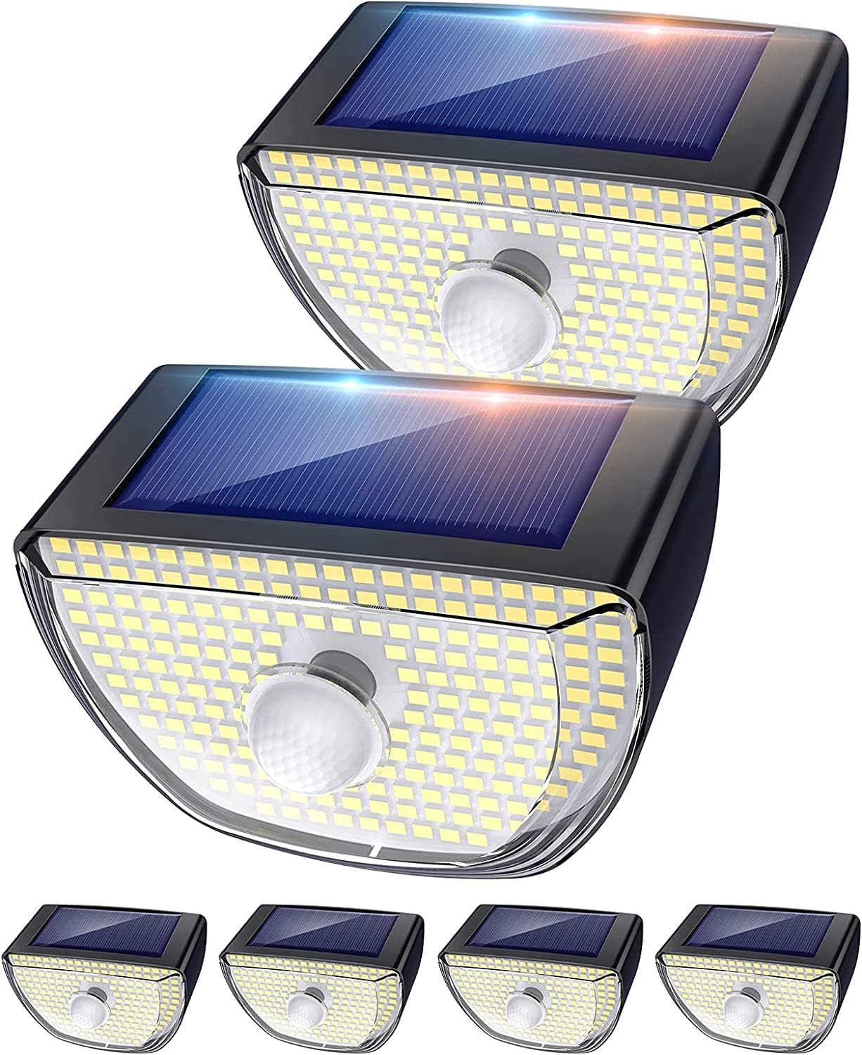 Luz Solar Exterior, Whousewe 200 LED 3 Modos Luces LED Solar Exterior con Sensor de Movimiento Aplique Lampara lluminación IP65 Impermeable Focos Solares para Exterior, Patio y Jardín 6 Piezas
