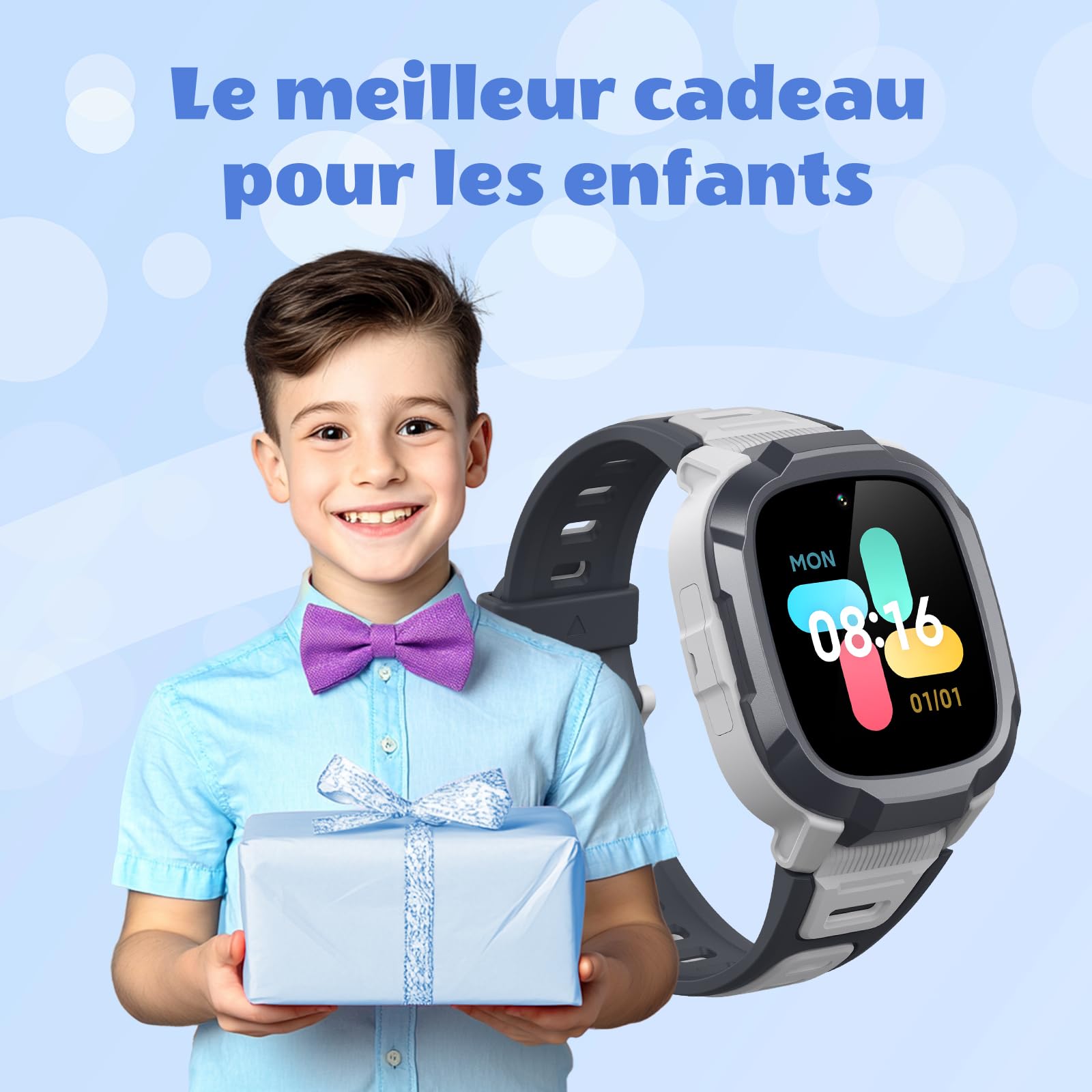 Mibro Kids Watch Phone P6 Montre Connectée Enfant 4G Caméra 2MP, Localisation GPS 7-en-1, Alerte SOS, Autonomie 5 Jours Usage Quotidien, Étanche 2ATM - Idéal Sécurité et Communication (Gris)