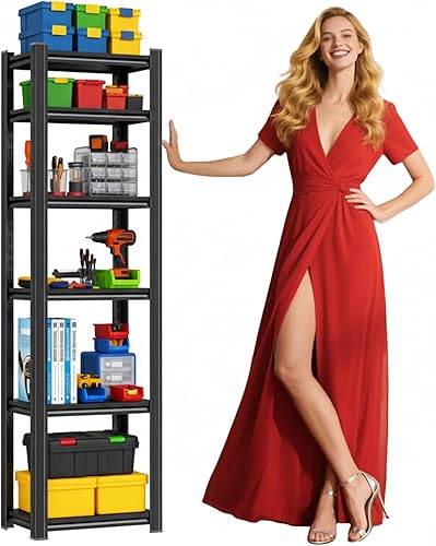 Miniatura 29 de Estantería de metal resistente para garaje, estantes de almacenamiento ajustables de 5 niveles, 3000 libras para garaje y sótano, cocina y despensa,