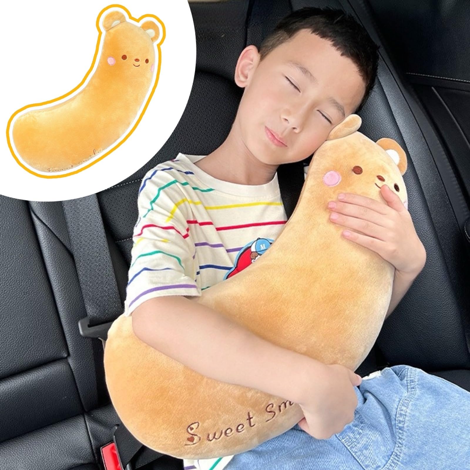 Japado Cute Cartoon Seatbelt Pillow for Kids Travel Seatbelt Cover and Cushion Pillow Plush Cartoon Pillow (Brown Bear), CAP001