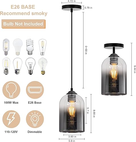 Miniatura 10 de Lámparas colgantes, luces colgantes modernas ajustables azules para isla de cocina, lámpara colgante de vidrio industrial para mesa de comedor,