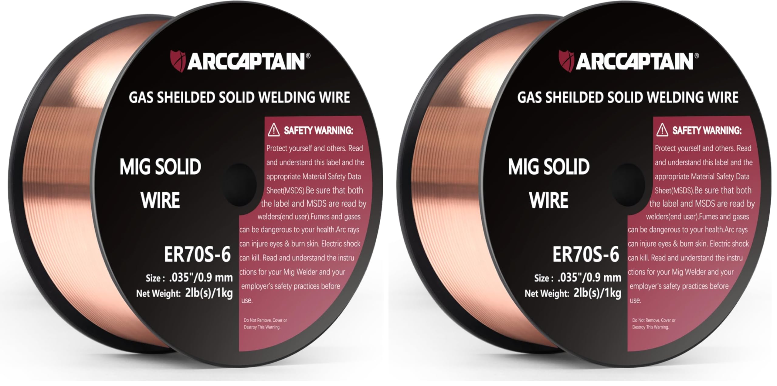 ARCCAPTAIN Mig Welding Wire, Mig Wire ER70S-6 2Lbs Gas Solid Carbon Steel Low Splatter Mig Welding Wire Compatible With Lincoln Miller Forney Harbor Welder 1KG (0.035" 2Lb) (Pack of 2)