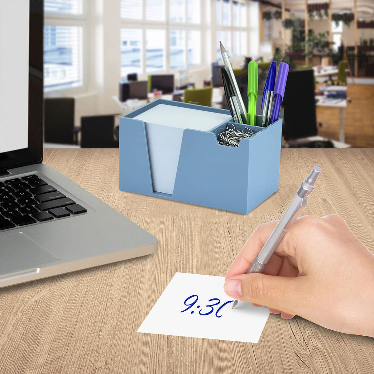 Acrimet Desktop Organizer Pencil, Pen, Paper, Clip, Caddy Holder (Plastic) (White Paper Included) (Solid Blue Color) - Image 4