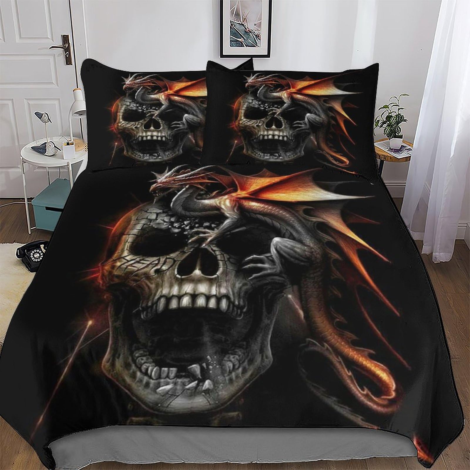 Pazzk Men's Gothic, Skeleton-4 Gothic, Skeleton Duvet Cover Microfiber Bedding Set 3Pcs, 3D Quilt Cover&Pillowcase, With Zipper Closure, Soft Comforter Cover For Woman Kids Double (200X200cm)