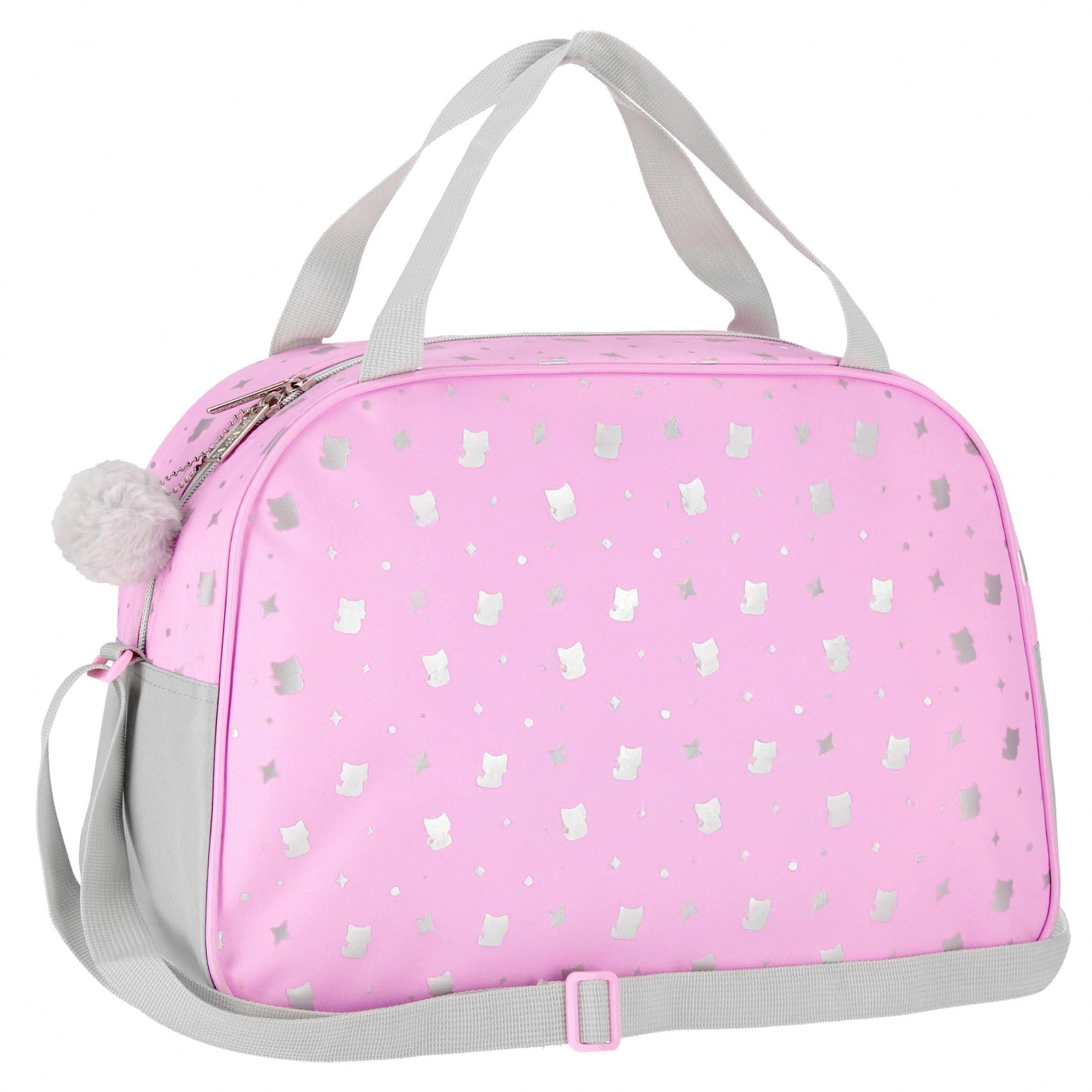 Borsa da viaggio per ragazza gatto, borsa rosa per educazione fisica, viaggio, sportiva, tracolla 39x27x16 cm (Rosa Gattino)
