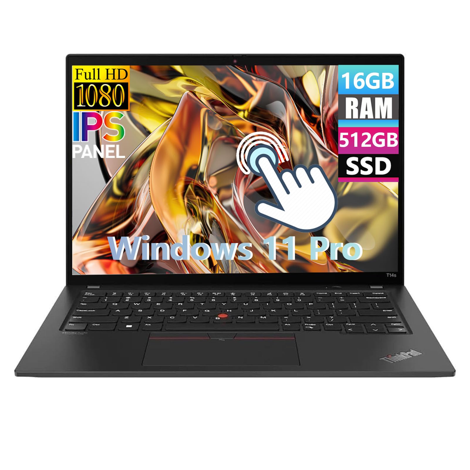 Lenovo Thinkpad T14S Business Laptop, Windows 11 Pro Laptop, 14" FHD (1920 x 1080) Touchscreen, Core i5-10210, 512GB SSD, 16GB DDR4 RAM, Backlit Keyboard, Webcam (Renewed)
