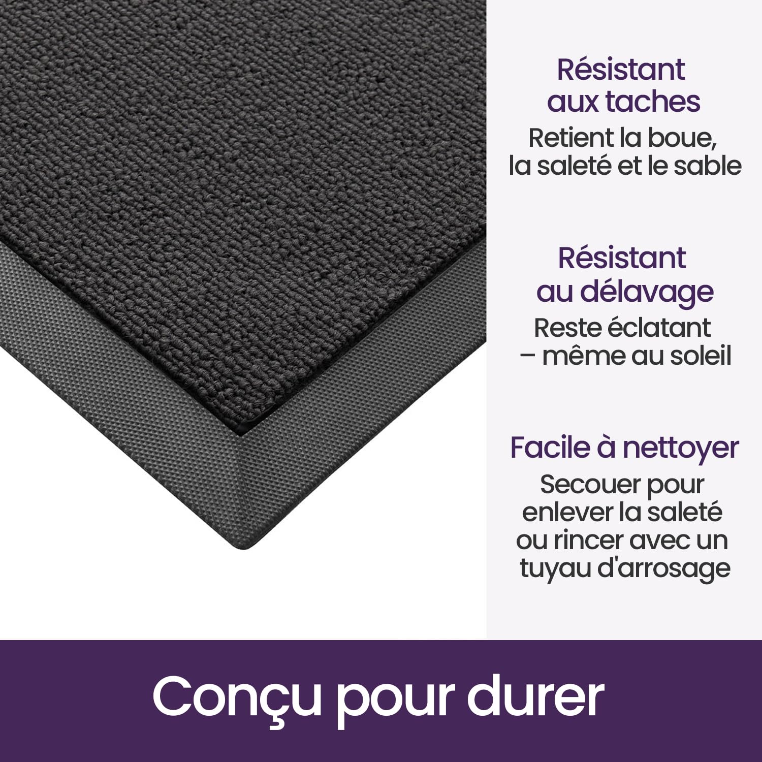DEXI Paillasson Exterieur Entree 60 x 90 cm, Tapis Entrée Interieur Antidérapant, Profil Bas, Lavable, Anti-saleté pour Couloir, Jardin, Cour, Gris