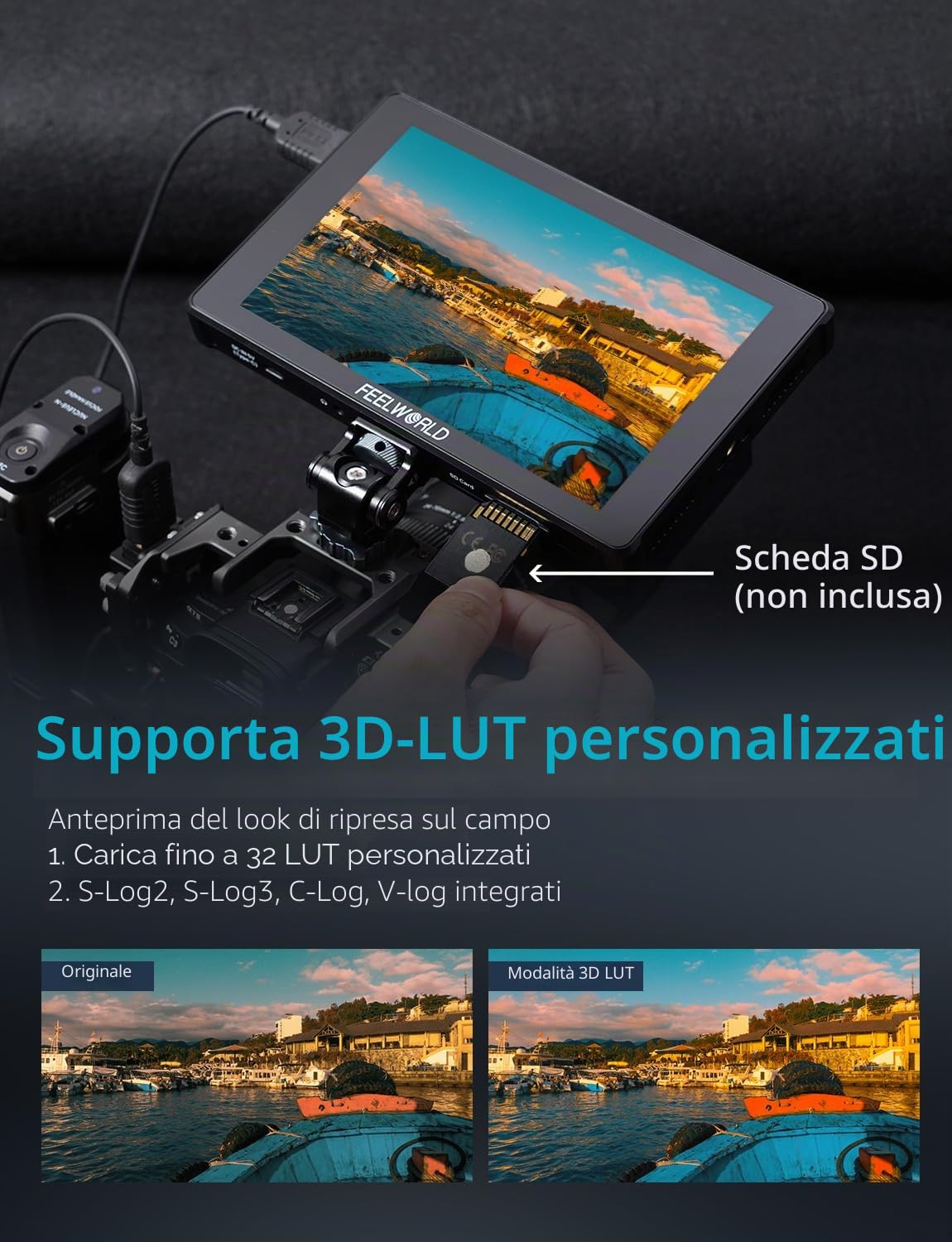 FEELWORLD F7 Plus 7 pollici 1200nit Monitor da campo con batteria F750 e borsa Touchscreen 3D Lut HDR Waveform F970 Kit di installazione e alimentazione 4K 60Hz HDMI in uscita