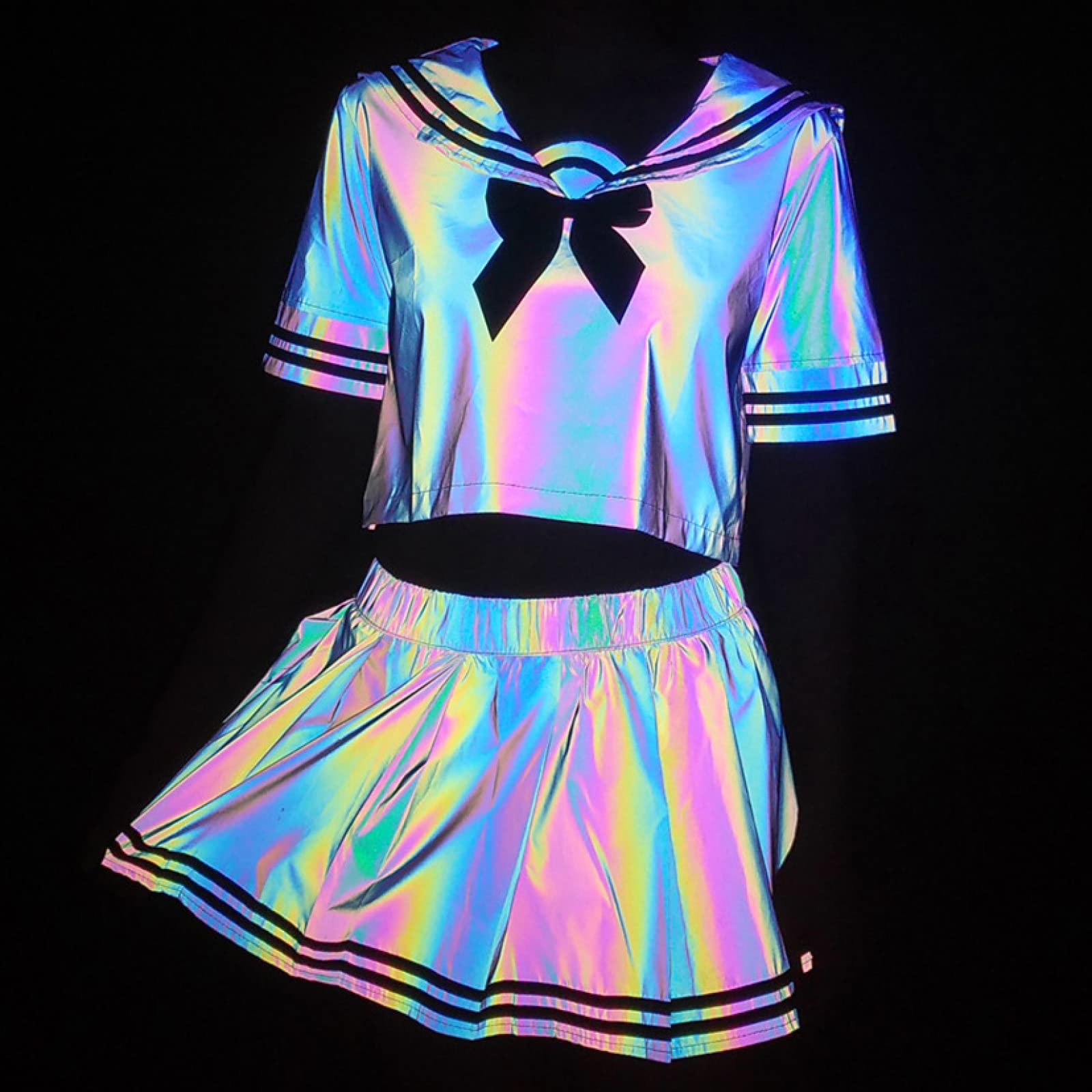 MLLM Conjunto de falda plisada para estudiantes, traje de marinero reflectante colorido para niñas, traje de falda plisada estilo universitario