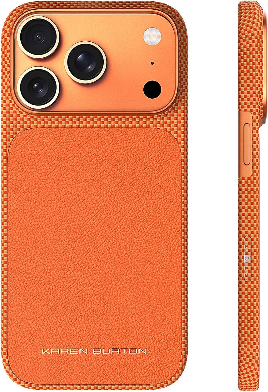 for iPhone 17 Pro Max Phone Case, Dupont Kevlar 1500D Aramid Fiber,DIY Button,Fit for MagSafe, Luxury Genuine Leather,Military Grade Ultra Slim Anti-Fall Protection Orange