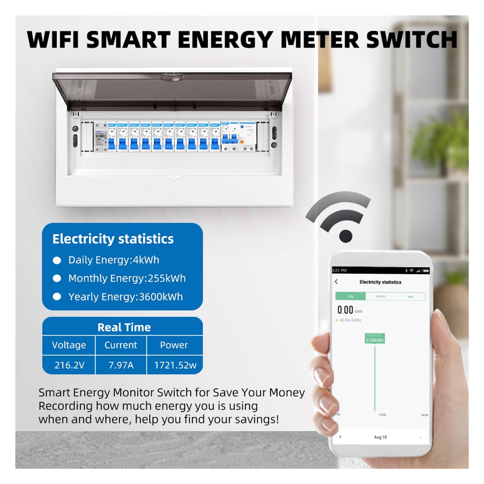 Monitoraggio Dell'Energia del Contatore Intelligen Tuya 60A DIN Rail WiFi Smart Energy Meter Timer Power Monitor KWh Meter Wattmetro Smart Life