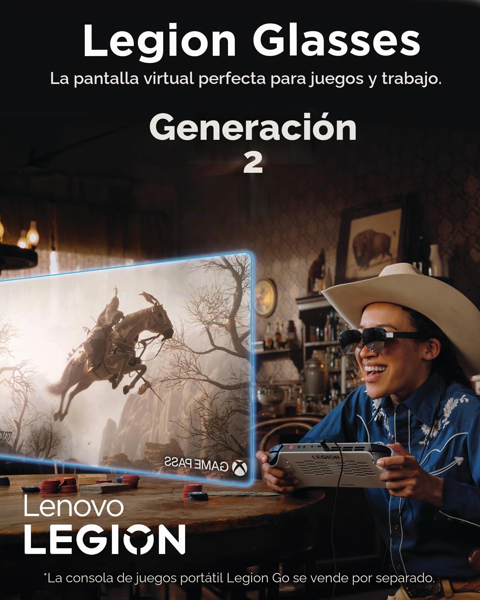 Lenovo Legion Glasses Gen 2 - Monitor Personal Micro OLED para Juegos y películas, Pantalla FHD 60Hz Plug and Play, Dispositivos Legion Go y USB-C, Audio de Alta fidelidad y privacidad