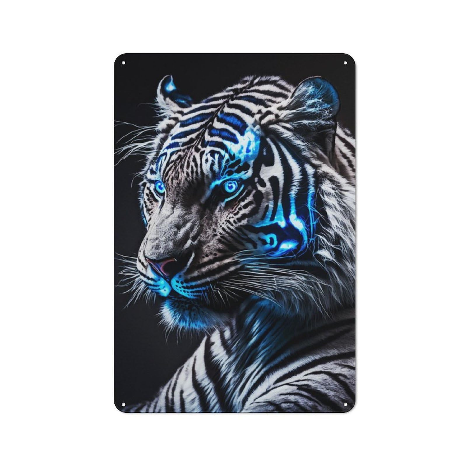 Junmoney Portrait Of White Tiger Retro-Style Metal Plaque 30X20cm For Kitchen Or Home Bar, Gift For Home Bar Enthusiasts During The Christmas Season