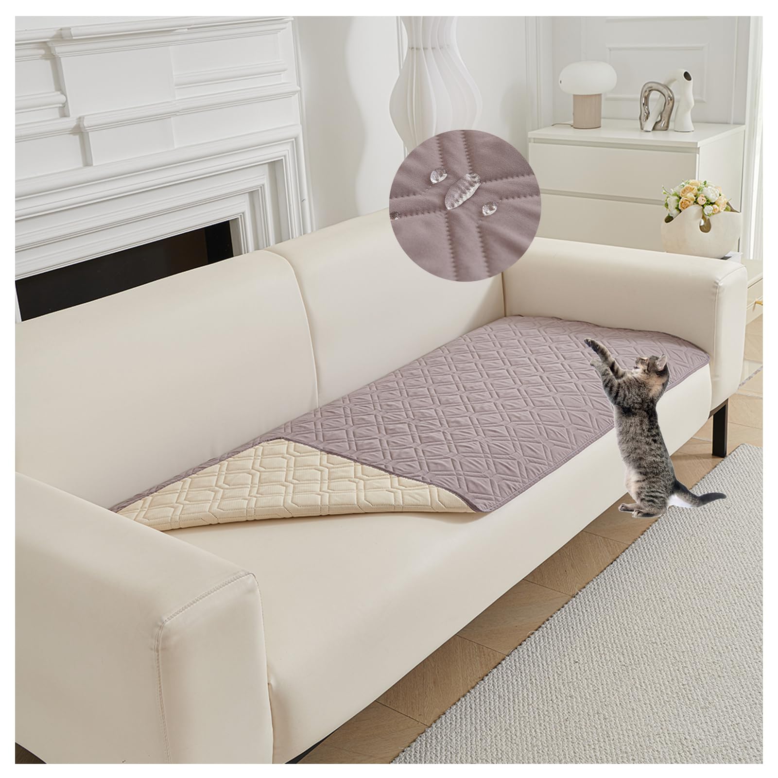 OREZAUQS Bedspreads Waterproof Bed Sheet Cover Pet Hair Resistant Bed Sheet Cover for Dog and Cats Washable Reversible Scratch Proof Furniture Protector Dog Bed Cover (Grey,75 * 127cm)