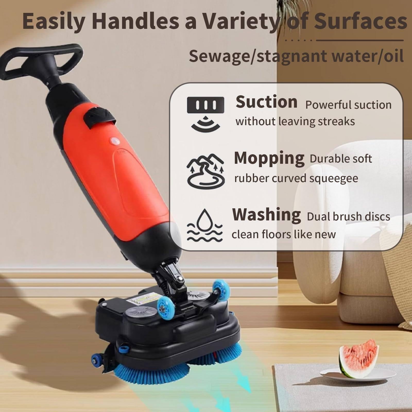 SHAHRYAR Lavasciuga Pavimenti Professionale, 240 Giri/Min, Lavapavimenti Elettrica Leggera, con Larghezza di Pulizia di 17", Doppie Spazzole Rotanti, Testina Rotante a 360°, Copertura 1200 M²/H Gray