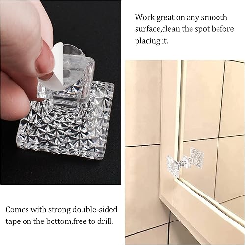 Miniatura 3 de MOROBOR Manija autoadhesiva para gabinete, 8 pomos cuadrados acrílicos transparentes, manijas de acrílico transparentes, pomos de armario sin mango