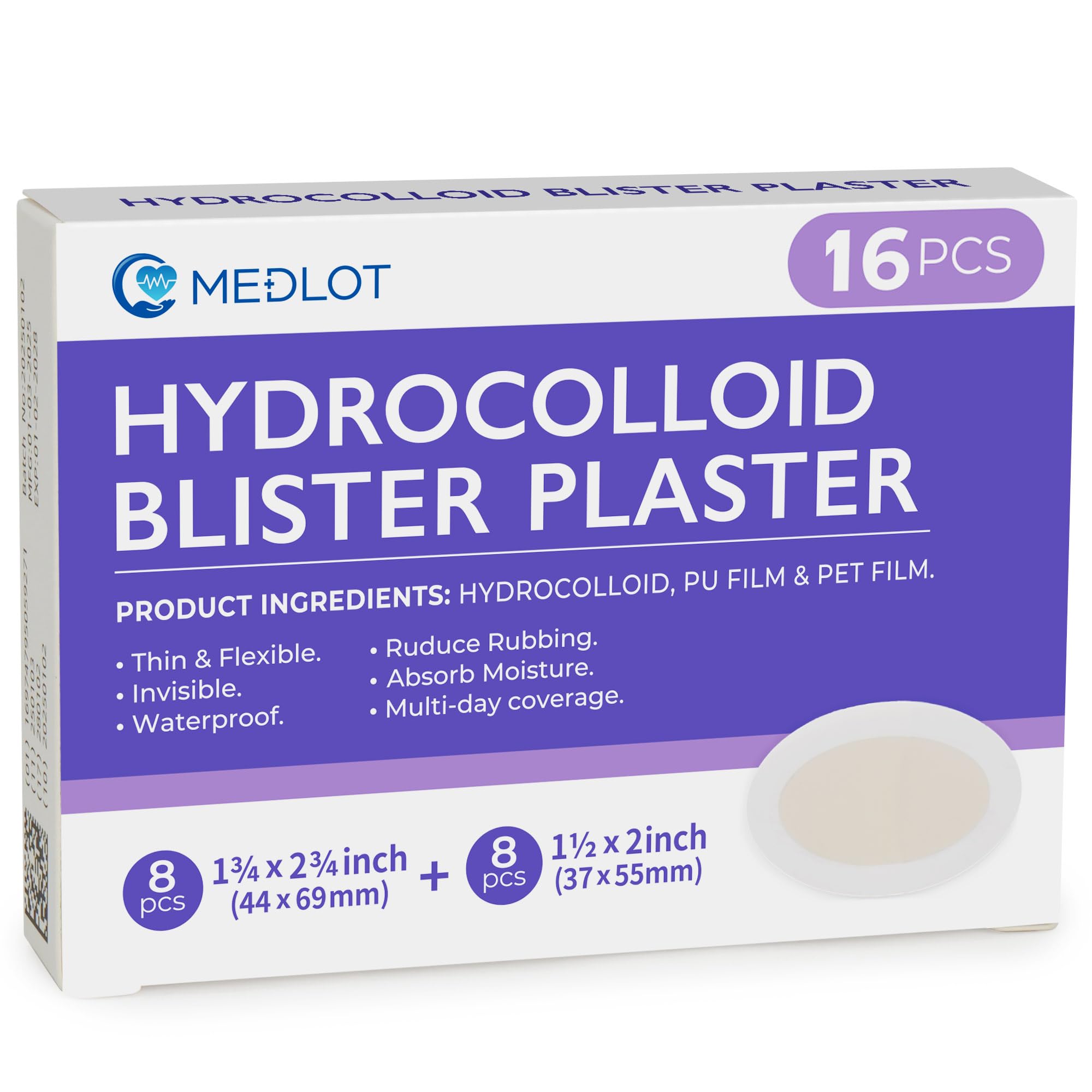 Fußblasenverbände, 16 unsichtbare Blasenpads, 2 Größen, Hydrokolloid-Bandagen, wasserdichte Pads für Blasen an den Zehen, Prävention, Schutz und Kurieren