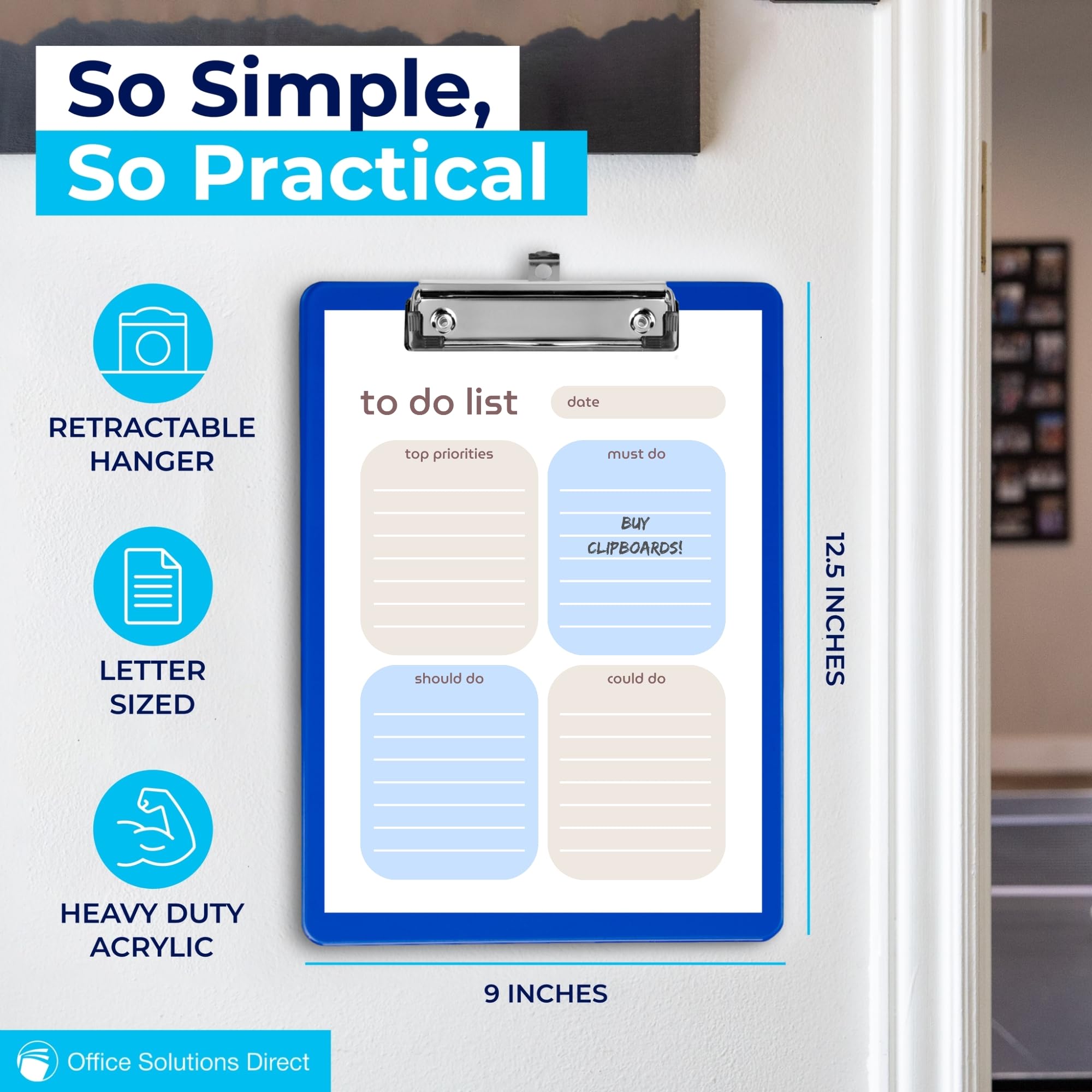 Blue Plastic Clipboard with Low Profile Clip (Pack of 12) - Letter/A4 Size with Flat Clip for Boys and Girls - Image 2