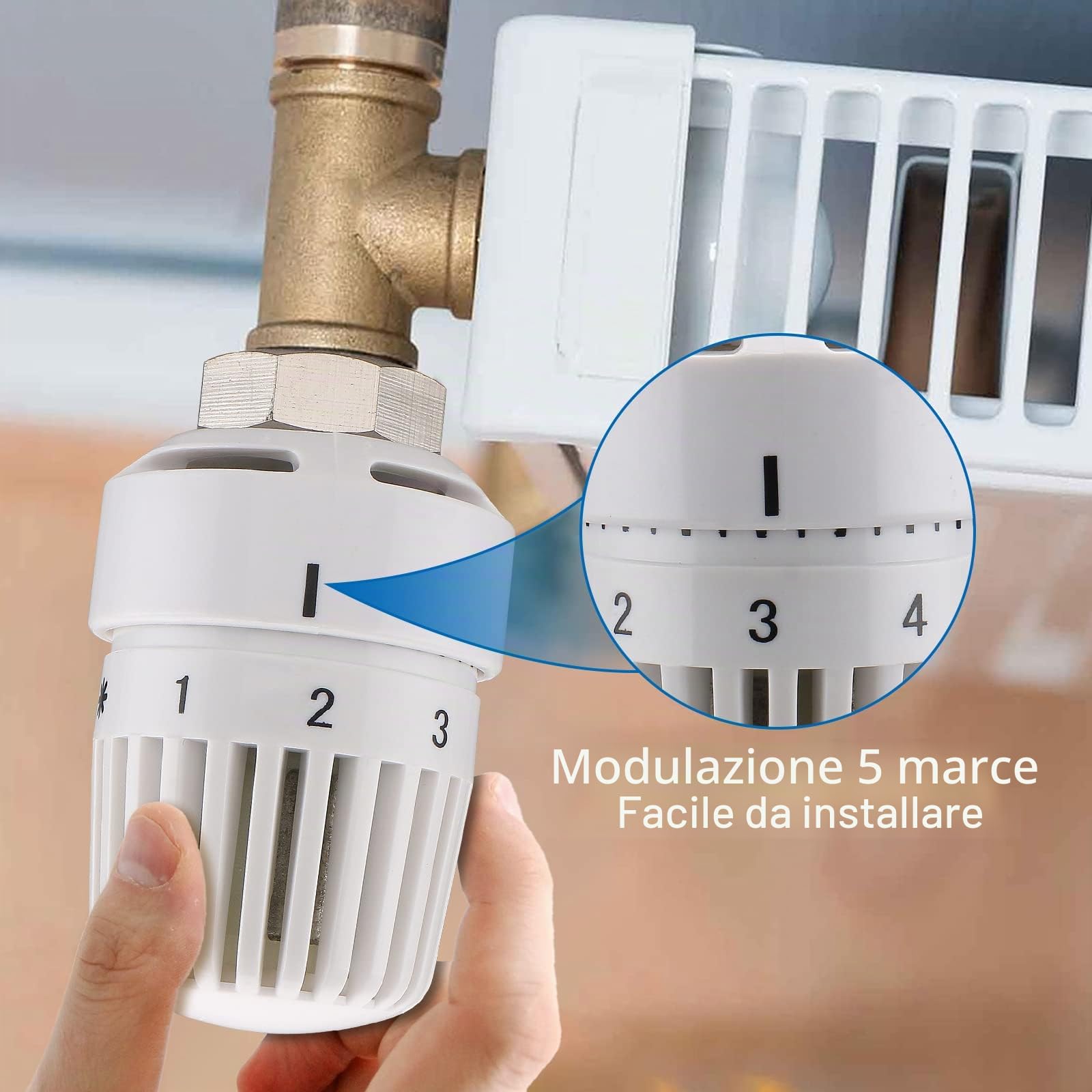 Wengart Testa Termostatica per Radiatori WG4005 – Attacco Universale M30x1,5 – Sensore a Liquido ad Alta Precisione – Con Protezione Antigelo e Limitatore di Temperatura – Bianco – Solo Testa
