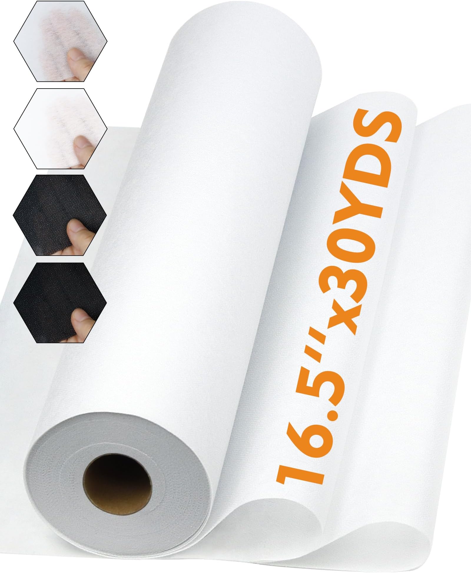 PLANTIONAL Light Weight White Iron-On Non-Woven Fusible Interfacing: 16.5" x 30yds Light Weight Non-Woven Interfacing Iron On Polyester Single-Sided Interfacing for DIY Crafts Supplies