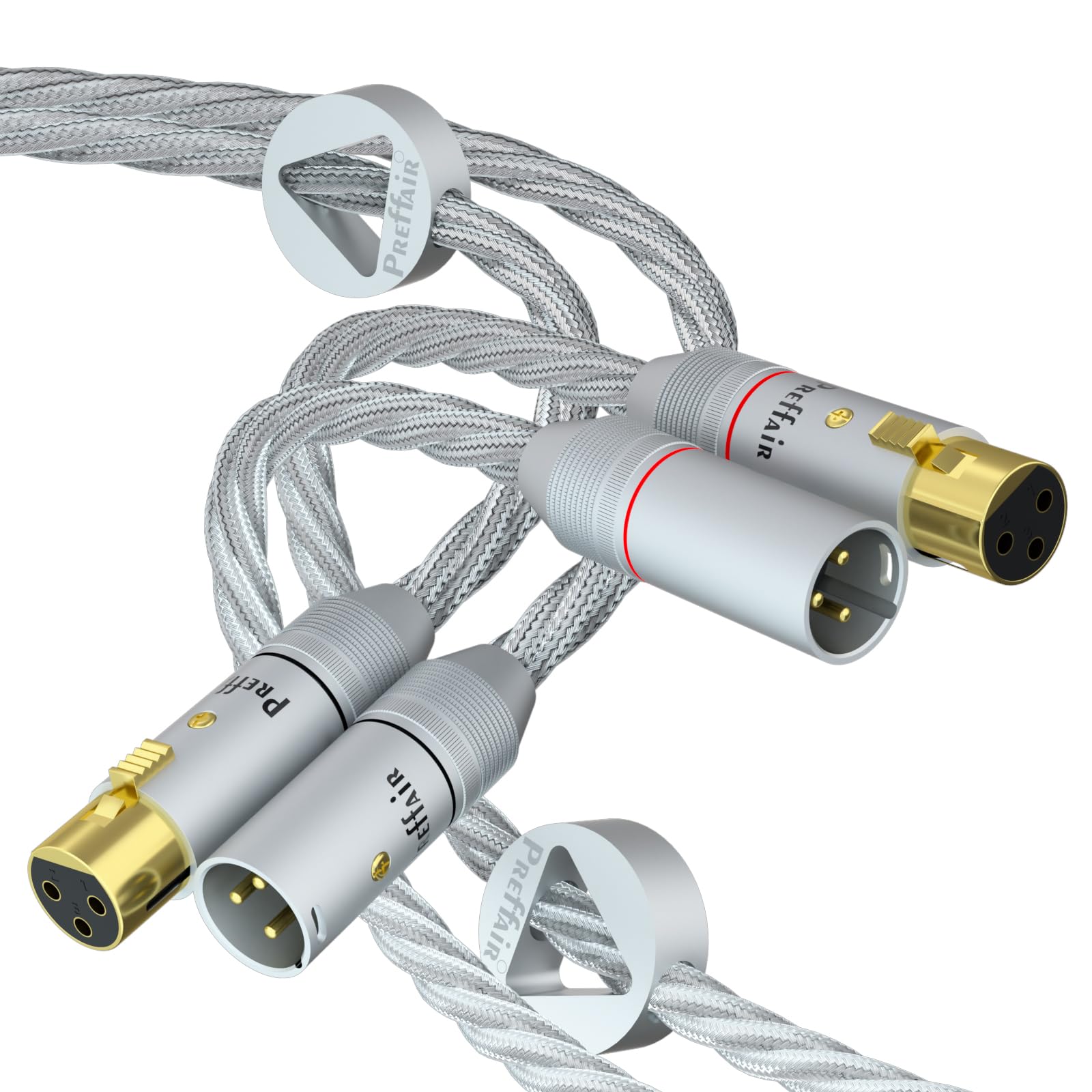 Preffair Cables XLR HiFi de 3 pines OCC de cobre chapado en plata XLR hembra a macho, cables equilibrados chapados en oro de 24 quilates, conectores PTFE para reproductores de CD/DVD, amplificadores