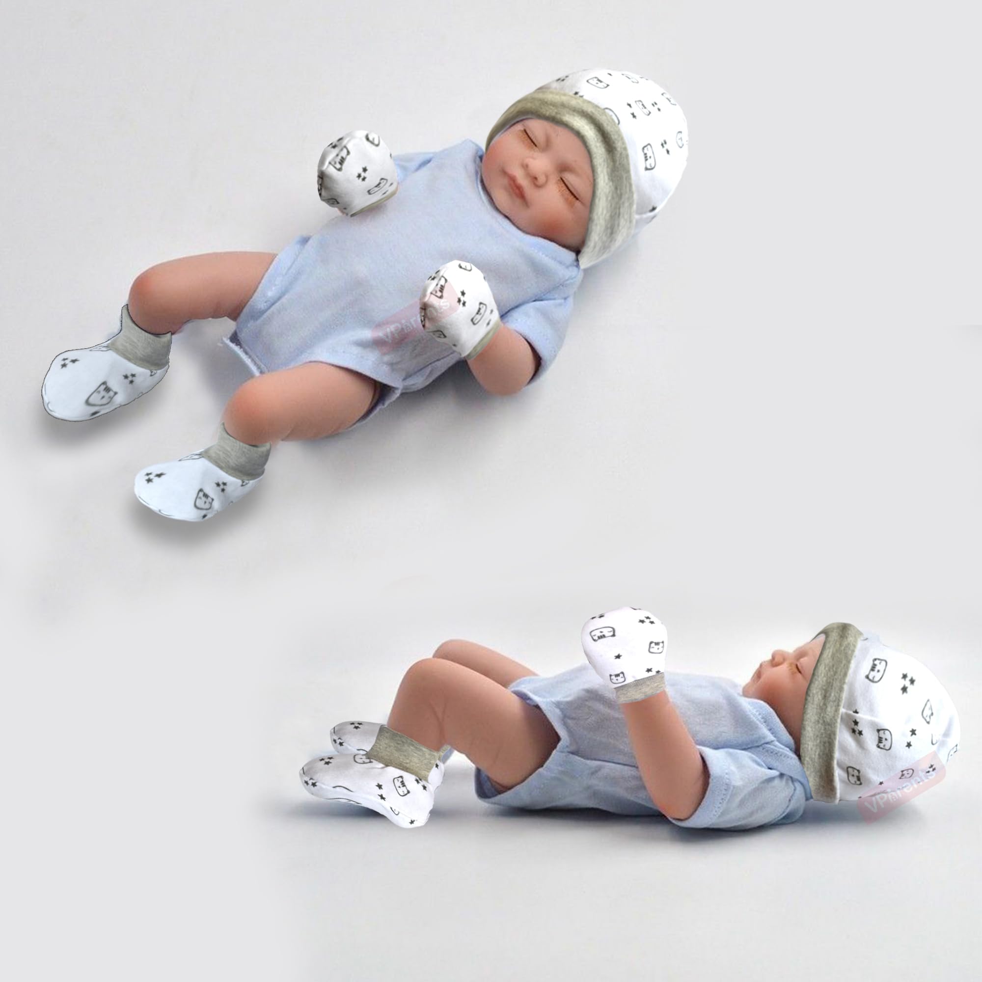 VParents Baby Mittens Caps Gloves and Booty Combo Set - (set of 2 0-3 Months) | Unisex Booty Set | Durable Cotton Gift Set | -Assorted Deisgn (Pink and blue) - Image 5 thumbnail