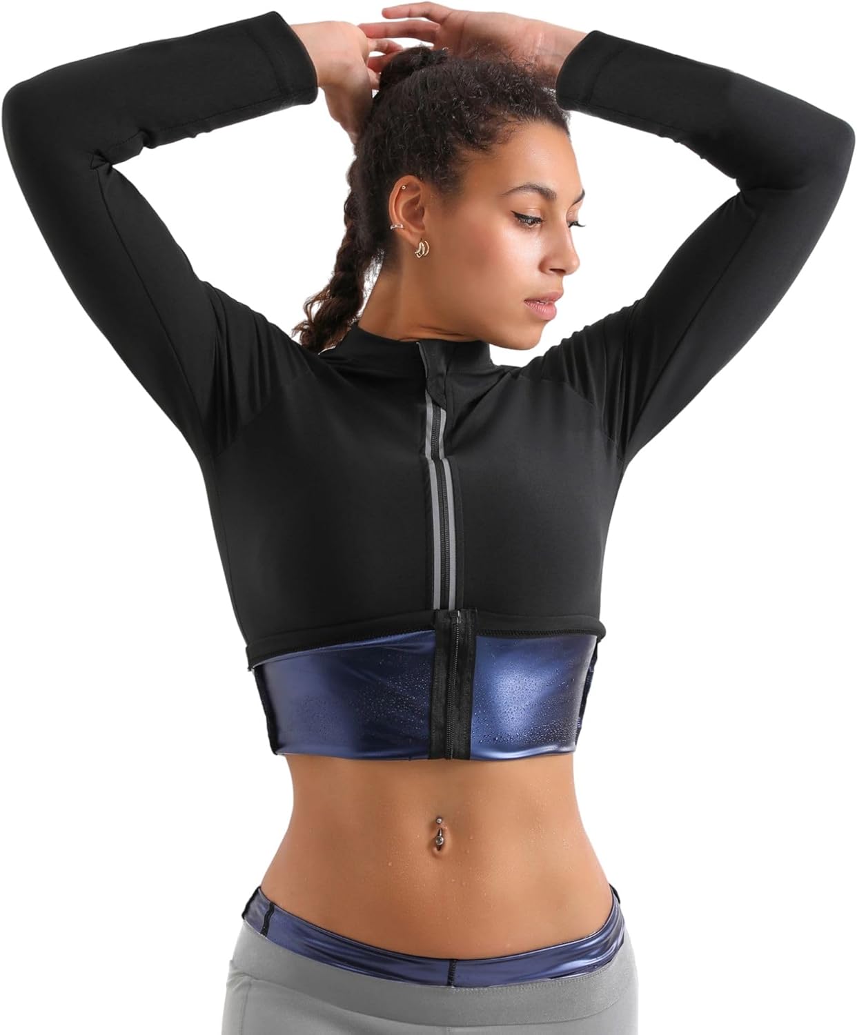 Sauna Suit for Women Sweat Jacket Sweat Slimming Body Shper suits Long Sleeve Zipper Shirt Workout Tops - Image 3