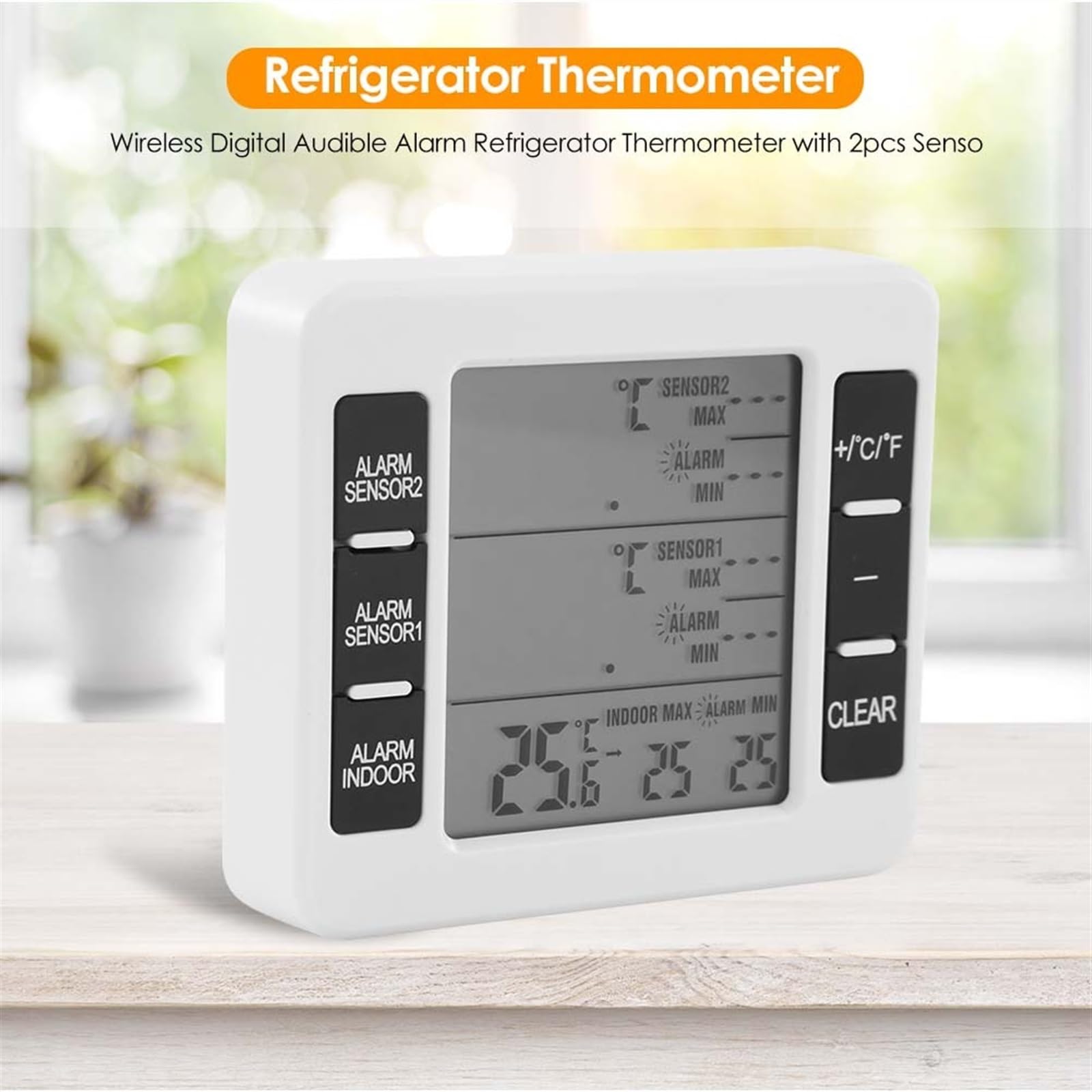 Termometro Digitale Wireless con Allarme Temperatura Frigorifero, Memoria Temperatura Minima/Massima con Strumento misuratore sensore 2 Pezzi