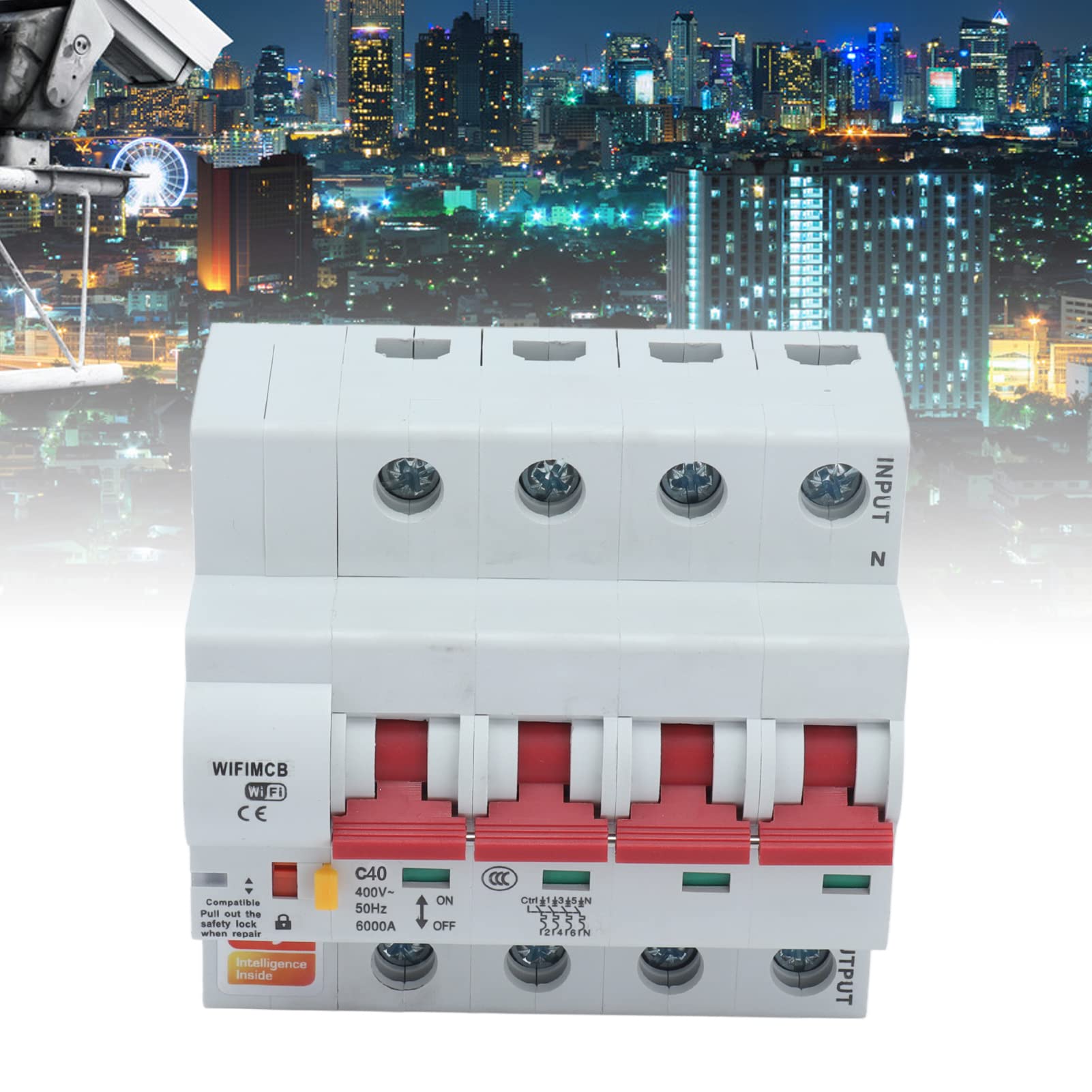 YWBL-WH Interruttore Automatico, PA66 DSM Guscio Ritardante di WiFi Interruttore Remoto A 4 Poli CA 400 V 20 A, Blocco di Sicurezza, Viaggio di Tipo C, per Illuminazione Domestica Apparecchiature