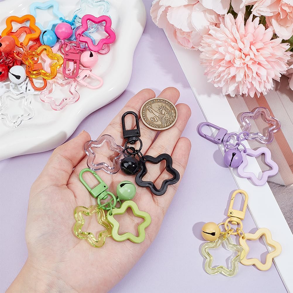 Beebeecraft 10Pcs 10 Colors Acrylic Star Keychain Stars Keychains Bulk Colorful Bell Five Pointed Stars Candy Color Clasp Clip Charm Pendant Key Chains for Women Car Keys Backpack Keychains Decoration - Image 3