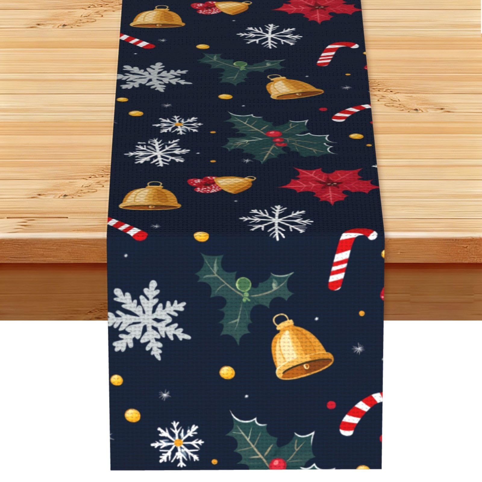 Chemin de table Noël 33x183cm décoration table salle à manger cloches flocons de neige